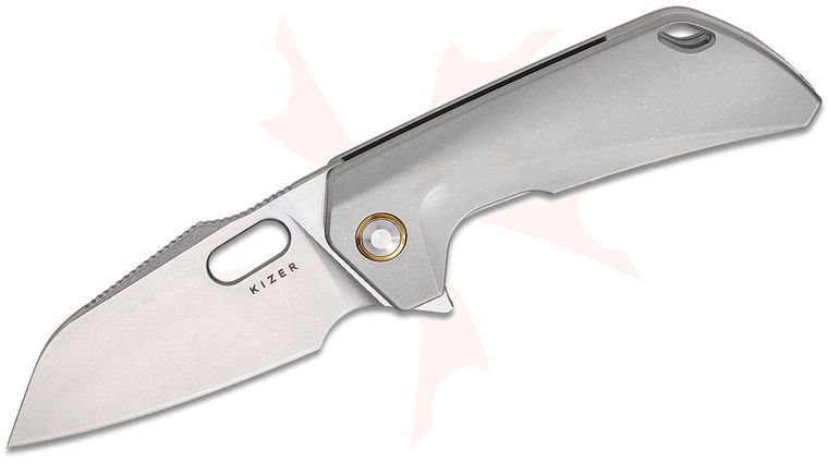 Kizer Cutlery Ben Taubert Takahe Frame Lock Flipper Knife 3.19 inch S35VN Stonewashed Sheepsfoot Blade, Gray Contoured Titanium Handles