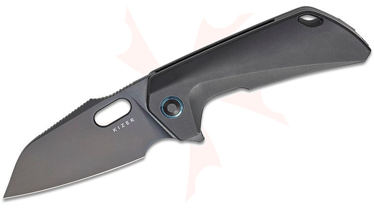 Kizer Cutlery Ben Taubert Takahe Frame Lock Flipper Knife 3.19 inch S35VN Matte DLC Ultra Sheepsfoot Blade, Black Contoured Titanium Handles