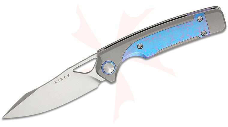 Kizer Cutlery Jonathan Styles x Paul Munko Ara Folding Knife 3.09 inch S45VN Hand Brushed Drop Point Blade, Titanium Handles with Purple Snowflake Titanium Inlays