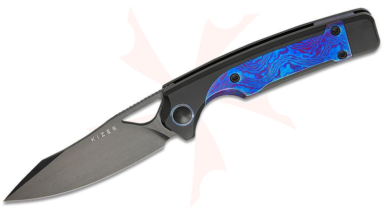 Kizer Cutlery Jonathan Styles x Paul Munko Ara Folding Knife 3.09 inch CPM-CruWear Hand Brushed Black DLC Drop Point Blade, Titanium Handles with Timascus Inlays