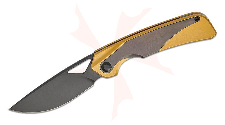 Kizer Cutlery Jonathan Styles Topsail Frame Lock Front Flipper Knife 3.1 inch M390 Matte Black DLC-Ultra Drop Point Blade, Gold Titanium Handles with Zirconium Inlays