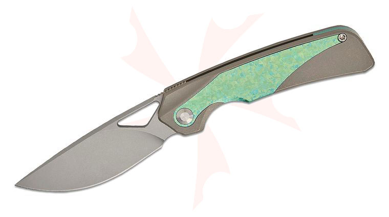 Kizer Cutlery Jonathan Styles Topsail Frame Lock Front Flipper Knife 3.1 inch M390 Satin Drop Point Blade, Gray Titanium Handles with Green Crystallized Titanium Inlays