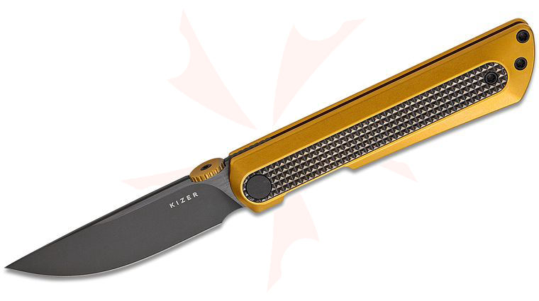 Kizer Cutlery Ben Taubert Quoll Front Flipper Knife 2.95 inch S45VN Black DLC-Ultra Drop Point Blade, Bronze Titanium Handles with Textured Zirconium Inlays
