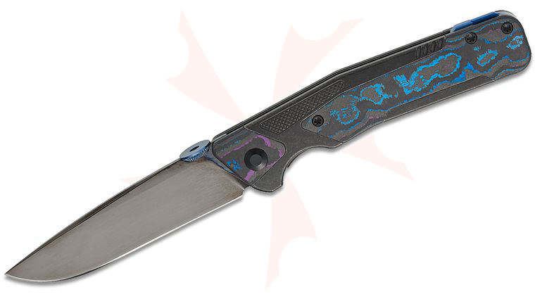 Kizer Cutlery Jonathan Styles Sable Chief Frame Lock Folding Knife 3.35 inch K390 Polished Black DLC Ultra Drop Point Blade, Black Titanium Handles with Damtanium CamoCarbon Inlays