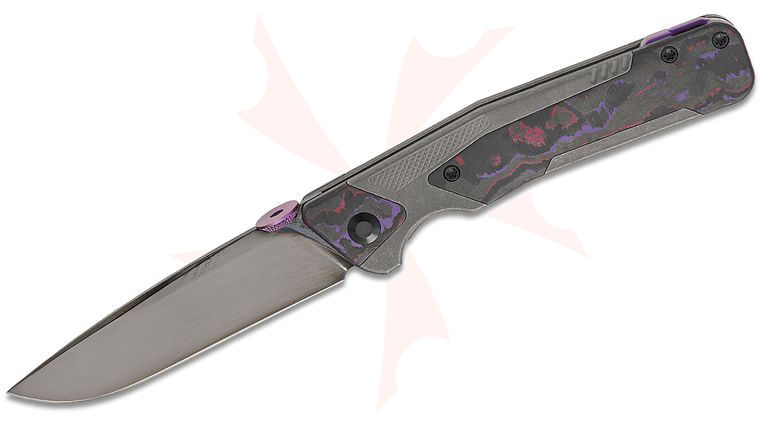 Kizer Cutlery Jonathan Styles Sable Chief Frame Lock Folding Knife 3.35 inch K390 Polished Black DLC Ultra Drop Point Blade, Gray Titanium Handles with Purple Haze FatCarbon Inlays