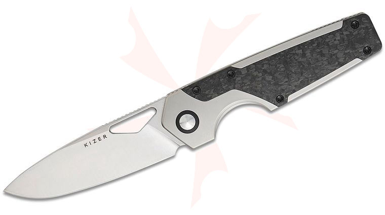 Kizer Cutlery Jonathan Styles Serpentine Frame Lock Front Flipper Knife 3.47 inch Elmax Satin Drop Point Blade, Silver Titanium Handles with Carbon Fiber Inlays