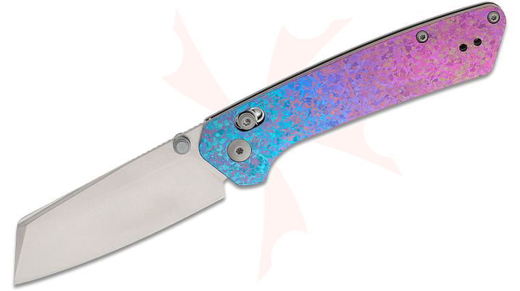 Kizer Cutlery Matteo Pignatelli Madrac CL AirTi Clutch Lock Folding Knife 3.06 inch M390 Satin Reverse Tanto Blade, Blurple Crystallized Titanium Handles, Reversible Clip