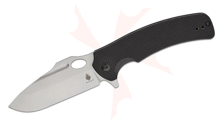 Kizer Cutlery Laconic Series Submarine Liner Lock Flipper Knife 3.19 inch Stonewashed Drop Point Blade, Black G10 Handles