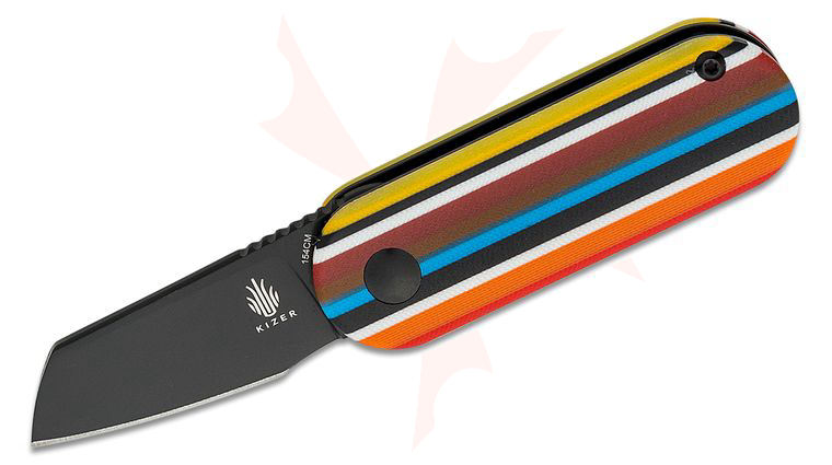 Kizer Cutlery Vanguard Azo/Liz Mini Bay Double Detent Flipper Knife 1.875 inch 154CM Black Sheepsfoot Blade, Serape Series G10 Handles