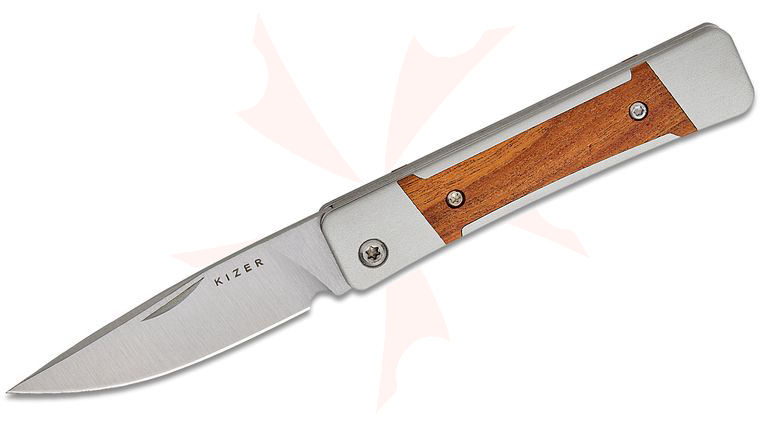 Kizer Cutlery Vanguard Jonathan Styles Little Grand Slipjoint Folding Knife 2.52 inch Nitro-V Satin Drop Point Blade, Aluminum Handles with Mkuruti Wood Inlays