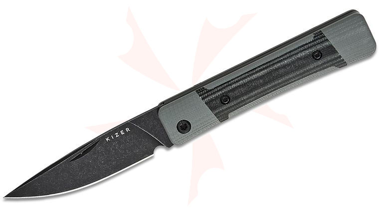 Kizer Cutlery Vanguard Jonathan Styles Little Grand Slipjoint Folding Knife 2.52 inch Nitro-V Black Stonewashed Drop Point Blade, Gray G10 Handles with Black Micarta Inlays