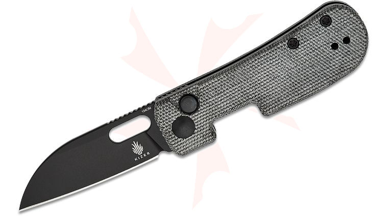 Kizer Cutlery Vanguard Jacob Lundquist Banish Button Lock Folding Knife 2.32 inch 154CM Black Sheepsfoot Blade, Black Micarta Handles