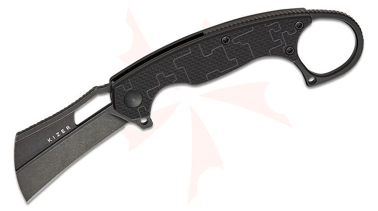 Kizer Cutlery Vanguard Dodo Liner Lock Flipper Knife 2.19 inch Nitro-V Black Stonewashed Modified Karambit Blade, Black G10 Handles with Pinky Ring