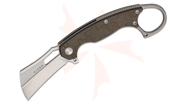 Kizer Cutlery Vanguard Dodo Liner Lock Flipper Knife 2.19 inch Nitro-V Satin Modified Karambit Blade, Chocolate Glacier Richlite Handles with Pinky Ring