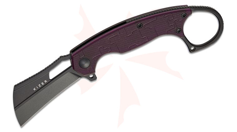 Kizer Cutlery Vanguard Dodo Liner Lock Flipper Knife 2.19 inch Nitro-V Black PVD Modified Karambit Blade, Purple PC Handles with Pinky Ring
