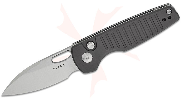 Kizer Cutlery Vanguard Johan Jordaan Parakeet Folding Knife 2.46 inch Nitro-V Satin Drop Point Blade, Milled Black Aluminum Handles