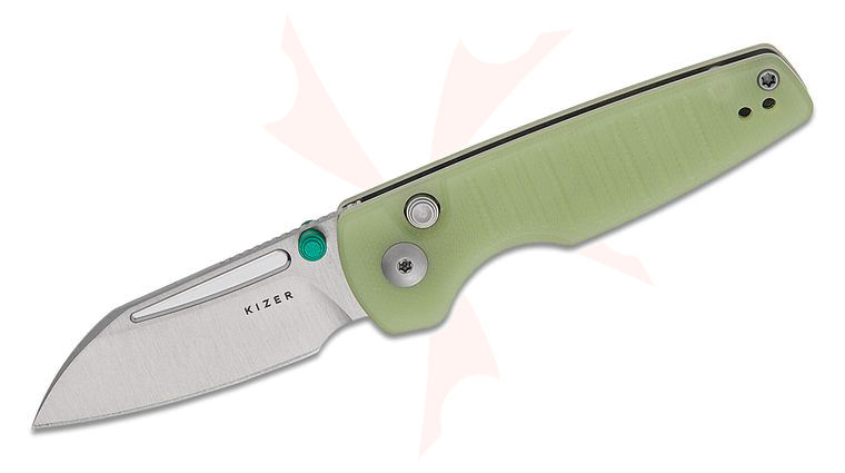 Kizer Cutlery Vanguard Johan Jordaan Parakeet Folding Knife 2.46 inch Nitro-V Stonewashed Sheepsfoot Blade, Milled Glow-in-the-Dark G10 Handles
