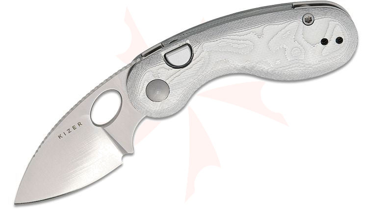 Kizer Cutlery Vanguard Microbe Button Liner Lock Folding Knife 2.19 inch 14C28N Satin Drop Point Blade with Thumb Hole, Aluminum Foil G10 Handles, Reversible Deep Carry Clip