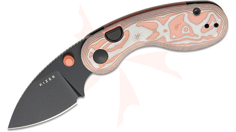 Kizer Cutlery Vanguard Microbe Button Liner Lock Folding Knife 2.19 inch 14C28N Black PVD Drop Point Blade with Thumb Studs, Copper Foil G10 Handles, Reversible Deep Carry Clip