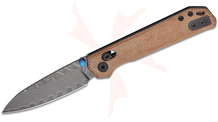Kizer Cutlery Vanguard Begleiter 2.9 Clutch Lock Folding Knife 2.97 inch Damascus Drop Point Blade, Brown Norplex UltreX Micarta Handles, Reversible Clip