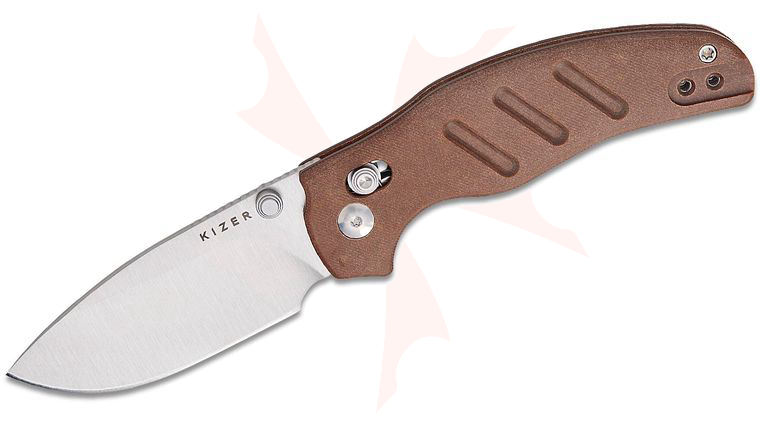 Kizer Cutlery Vanguard Sheepdog C01C 2.9 CD Clutch Lock Folding Knife 2.95 inch Nitro-V Satin Drop Point Blade, Brown Norplex UltreX Micarta Handles, Reversible Clip
