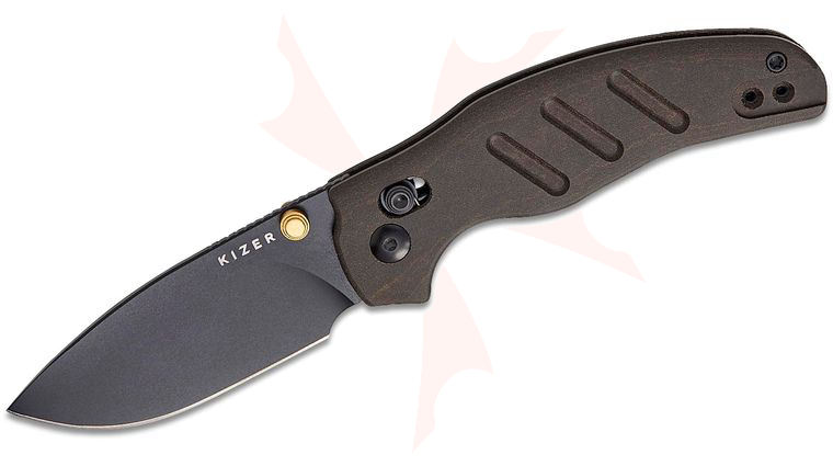 Kizer Cutlery Vanguard Sheepdog C01C 2.9 CD Clutch Lock Folding Knife 2.95 inch Nitro-V Black PVD Drop Point Blade, Brown Richlite Handles, Reversible Clip
