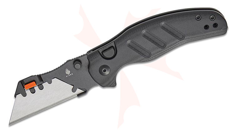 Kizer Cutlery Vanguard Sheepdog C01C Uti 2 Button Liner Lock Folding Knife 2.78 inch Black PVD Replaceable Razor Blade, Black G10 Handles with Toothpick and Tweezers, Reversible Clip
