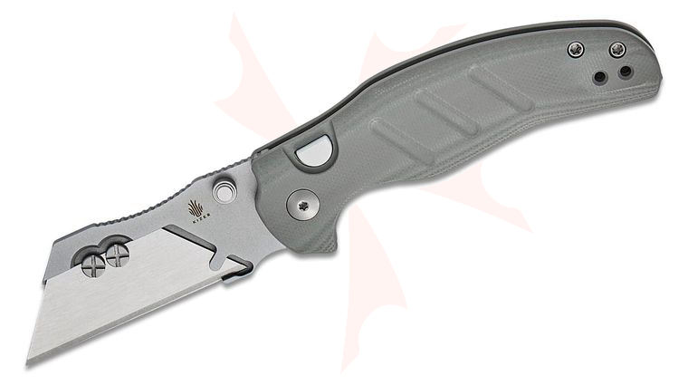 Kizer Cutlery Vanguard Sheepdog C01C Uti 1 Button Liner Lock Folding Knife 2.78 inch Bead Blasted Replaceable Razor Blade, Gray G10 Handles with Toothpick and Tweezers, Reversible Clip