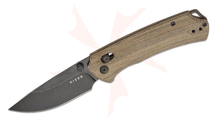 Kizer Cutlery Vanguard Ulrich Hennicke Task I (T1) CD Clutch Lock Folding Knife 3.2 inch Nitro-V Black Stonewashed Drop Point Blade, Olive Green Norplex UltreX Micarta Handles, Reversible Deep Carry Clip