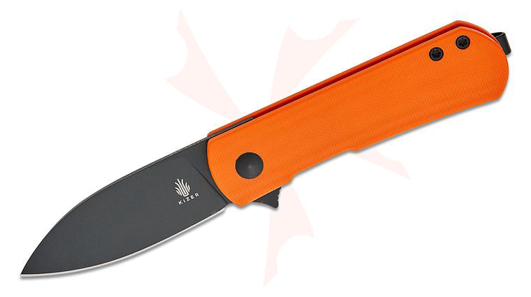 Kizer Cutlery Vangaurd Ray Laconico Yorkie Liner Lock Flipper Knife 2.58 inch Nitro-V Black Drop Point Blade, Orange G10 Handles