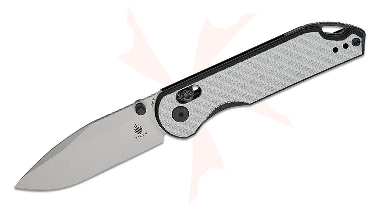 Kizer Cutlery Vanguard Carlos Elstner Assassin Clutch Lock Flipper Knife 2.99 inch Nitro-V Satin Drop Point Blade, Silver Twill Carbon Fiber/Black G10 Handles