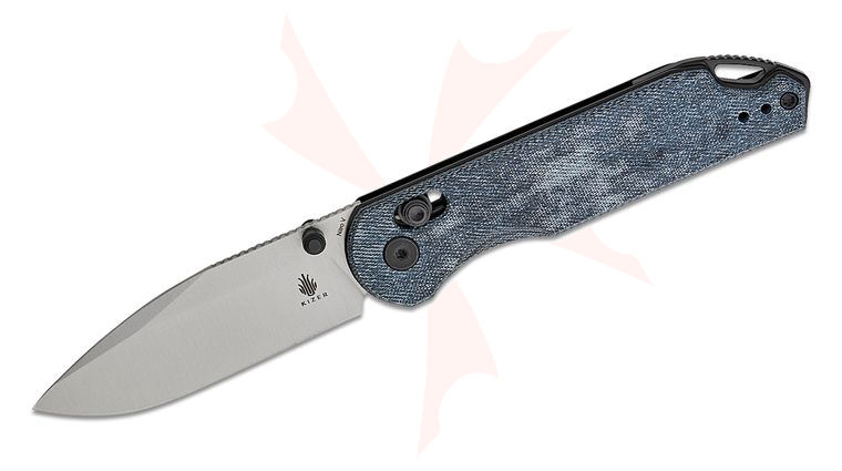 Kizer Cutlery Vanguard Carlos Elstner Assassin Clutch Lock Flipper Knife 2.99 inch Nitro-V Satin Drop Point Blade, Blue Denim Micarta Handles