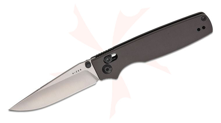 Kizer Cutlery Vanguard Original 2 Clutch Lock Folding Knife 3.17 inch 14C28N Satin Modified Drop Point Blade, Black Aluminum Handles, Reversible Deep Carry Clip