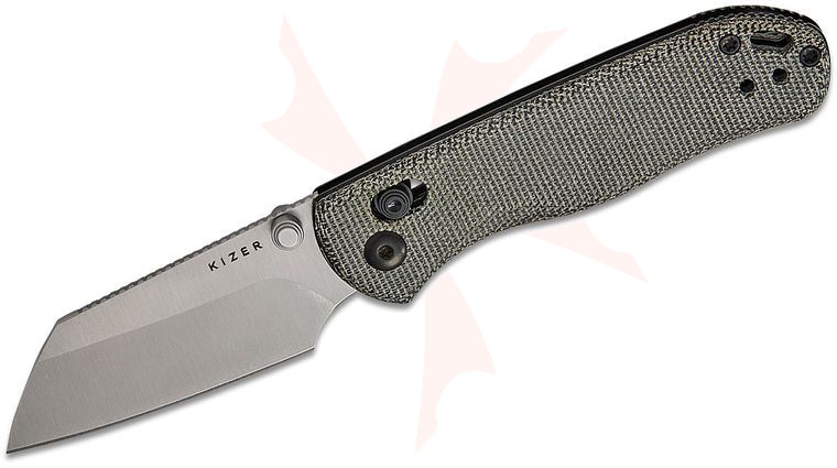 Kizer Cutlery Vanguard Azo Drop Bear 2 Clutch Lock Folding Knife 2.84 inch Nitro-V Satin Sheepsfoot Blade, Black Micarta Handles, Reversible Clip