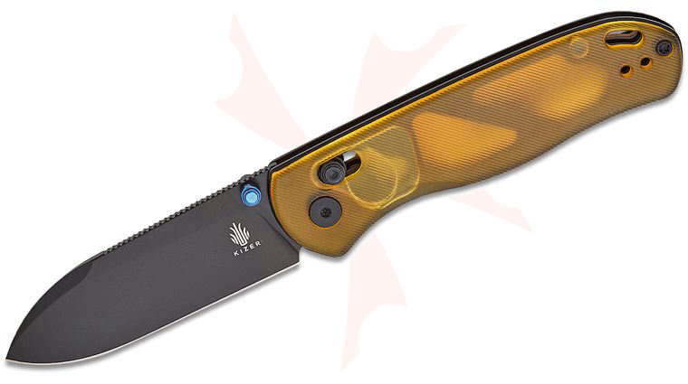 Kizer Cutlery Vanguard Azo Drop Bear Clutch Lock Folding Knife 2.97 inch Nitro-V Black Drop Point Blade, PEI (Ultem) Handles, Reversible Clip