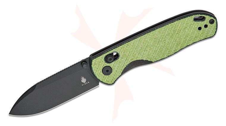 Kizer Cutlery Vanguard Azo Drop Bear Clutch Lock Folding Knife 2.97 inch Nitro-V Black Drop Point Blade, Green Carbon Fiber Handles, Reversible Clip