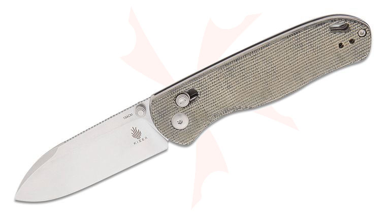 Kizer Cutlery Vanguard Azo Drop Bear Clutch Lock Folding Knife 2.97 inch 154CM Stonewashed Drop Point Blade, Black Micarta Handles