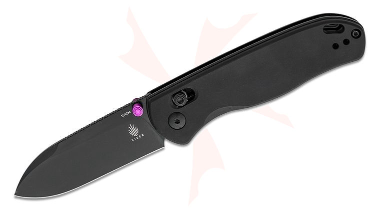 Kizer Cutlery Vanguard Azo Drop Bear Clutch Lock Folding Knife 2.97 inch 154CM Black Drop Point Blade, Black Aluminum Handles