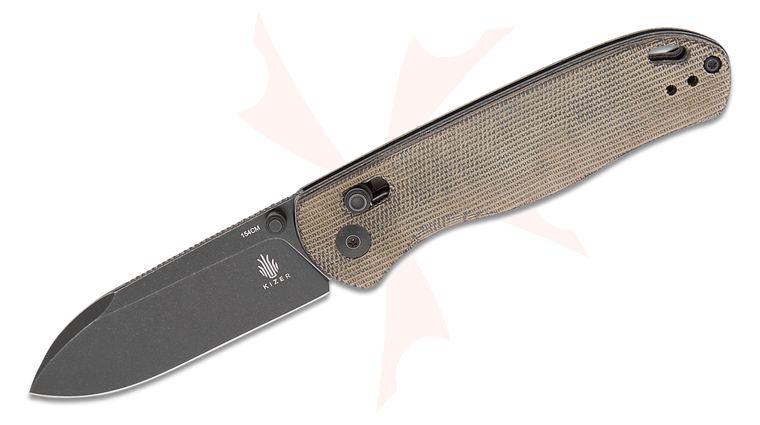 Kizer Cutlery Vanguard Azo Drop Bear Clutch Lock Folding Knife 2.97 inch 154CM Black Stonewashed Drop Point Blade, Green Micarta Handles
