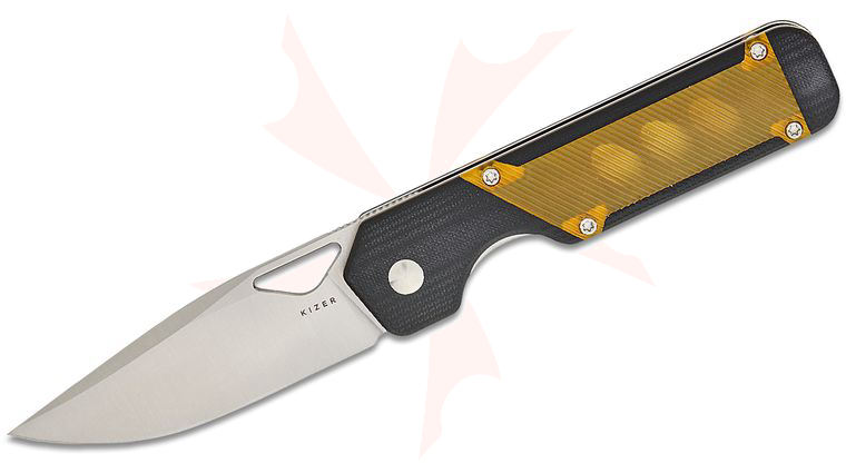 Kizer Cutlery Vanguard Jonathan Styles Militaw Liner Lock Front Flipper Knife 3.36 inch 154CM Satin Drop Point Blade, Contoured Black G10 Handles with Ultem (PEI) Inlays