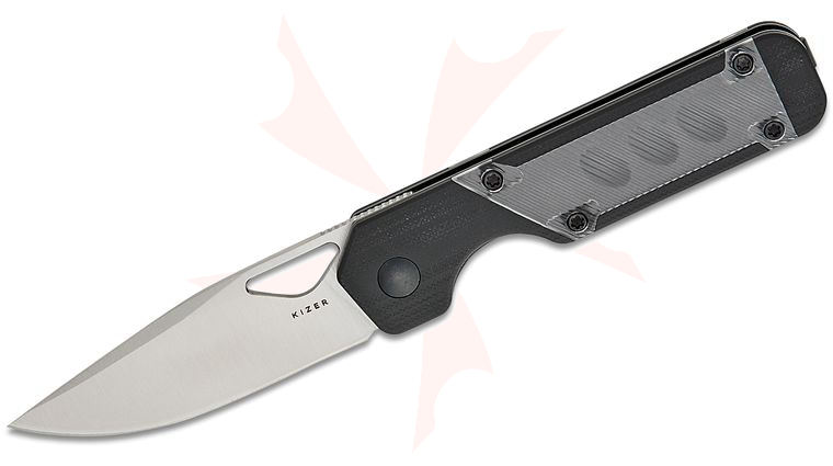 Kizer Cutlery Vanguard Jonathan Styles Mini Militaw Liner Lock Front Flipper Knife 2.82 inch Nitro-V Satin Drop Point Blade, Contoured Black G10 Handles with Clear Acrylic Inlays