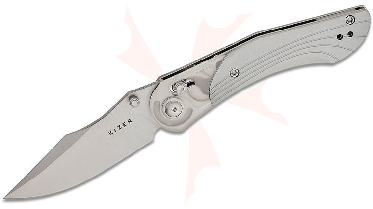 Kizer Cutlery Vanguard Paul Munko Mini Mystic Clutch Lock Folding Knife 3.2 inch Nitro-V Satin Harpoon Clip Point Blade, Machined Aluminum Handles with Clear Acrylic Bolsters