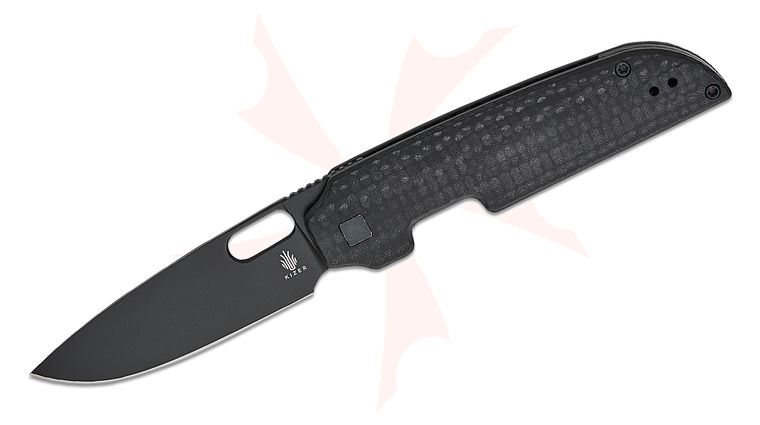 Kizer Cutlery Vanguard Jacob Lundquist Varatas Front Flipper Knife 3.24 inch Nitro-V Black Drop Point Blade, Milled Black G10 Handles