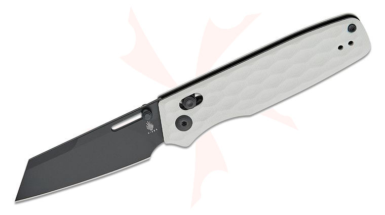 Kizer Cutlery Vanguard Nick Consoli Task Clutch Lock Folding Knife 3.04 inch Nitro-V Black Reverse Tanto Blade, Milled White G10 Handles, Reversible Clip