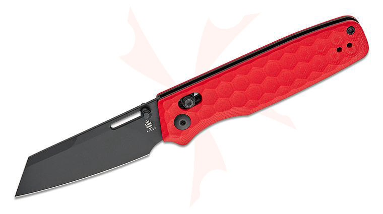 Kizer Cutlery Vanguard Nick Consoli Task Clutch Lock Folding Knife 3.04 inch Nitro-V Black Reverse Tanto Blade, Milled Red G10 Handles, Reversible Clip