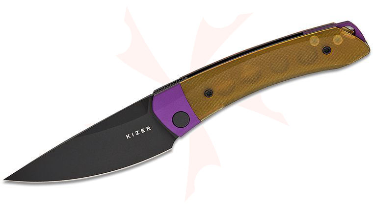 Kizer Cutlery Vanguard Vladimir Legachev Mini Momo Liner Lock Front Flipper Knife 3.2 inch Nitro-V Satin Drop Point Blade, Ultem Handles with Purple Aluminum Bolsters