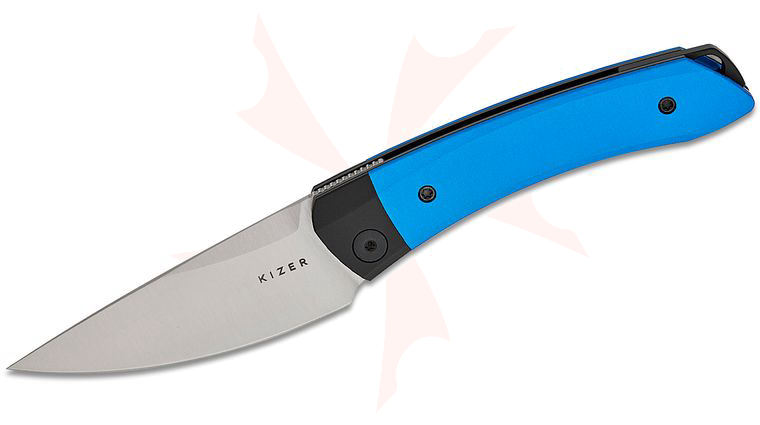 Kizer Cutlery Vanguard Vladimir Legachev Mini Momo Liner Lock Front Flipper Knife 3.2 inch 154CM Satin Drop Point Blade, Blue Aluminum Handles with Black Aluminum Bolsters