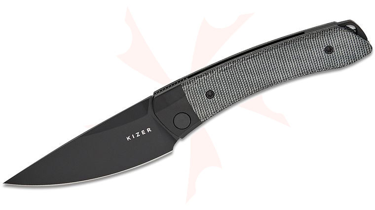 Kizer Cutlery Vanguard Vladimir Legachev Mini Momo Liner Lock Front Flipper Knife 3.2 inch 154CM Black Drop Point Blade, Black Micarta Handles with Black Aluminum Bolsters
