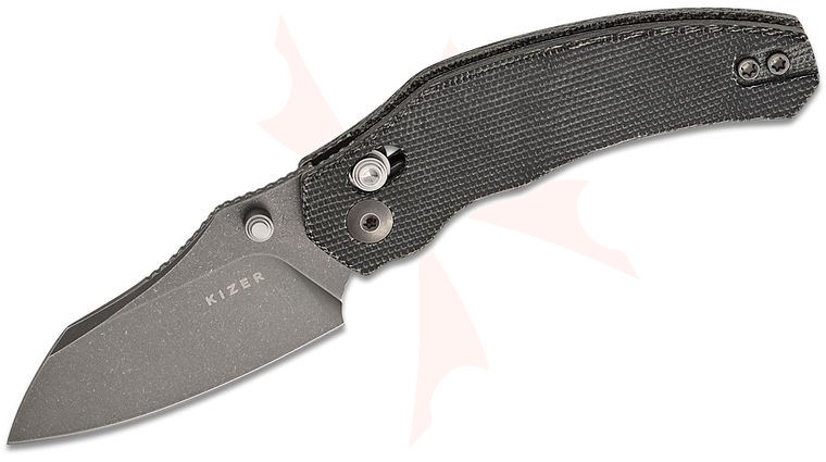 Kizer Cutlery Vanguard O. SHO Mini Bulldog Clutch Lock Folding Knife 2.51 inch Nitro-V Gray Stonewashed Sheepsfoot Blade, Black Micarta Handles