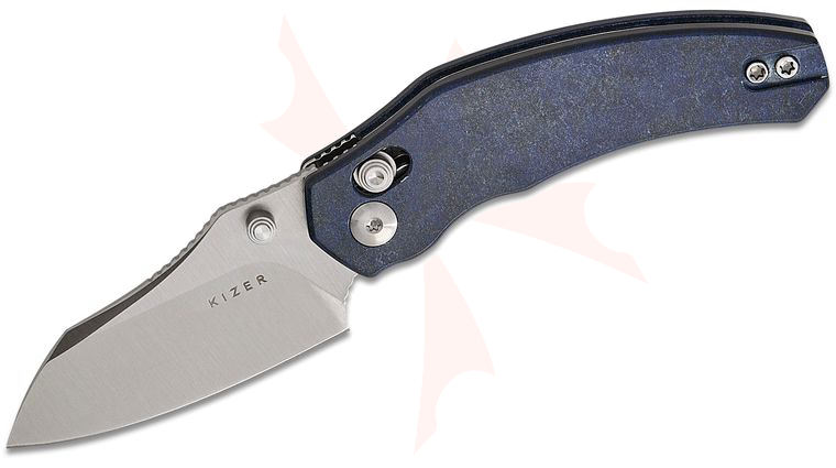 Kizer Cutlery Vanguard O. SHO Mini Bulldog Clutch Lock Folding Knife 2.51 inch Nitro-V Satin Sheepsfoot Blade, Blue Canyon Richlite Handles